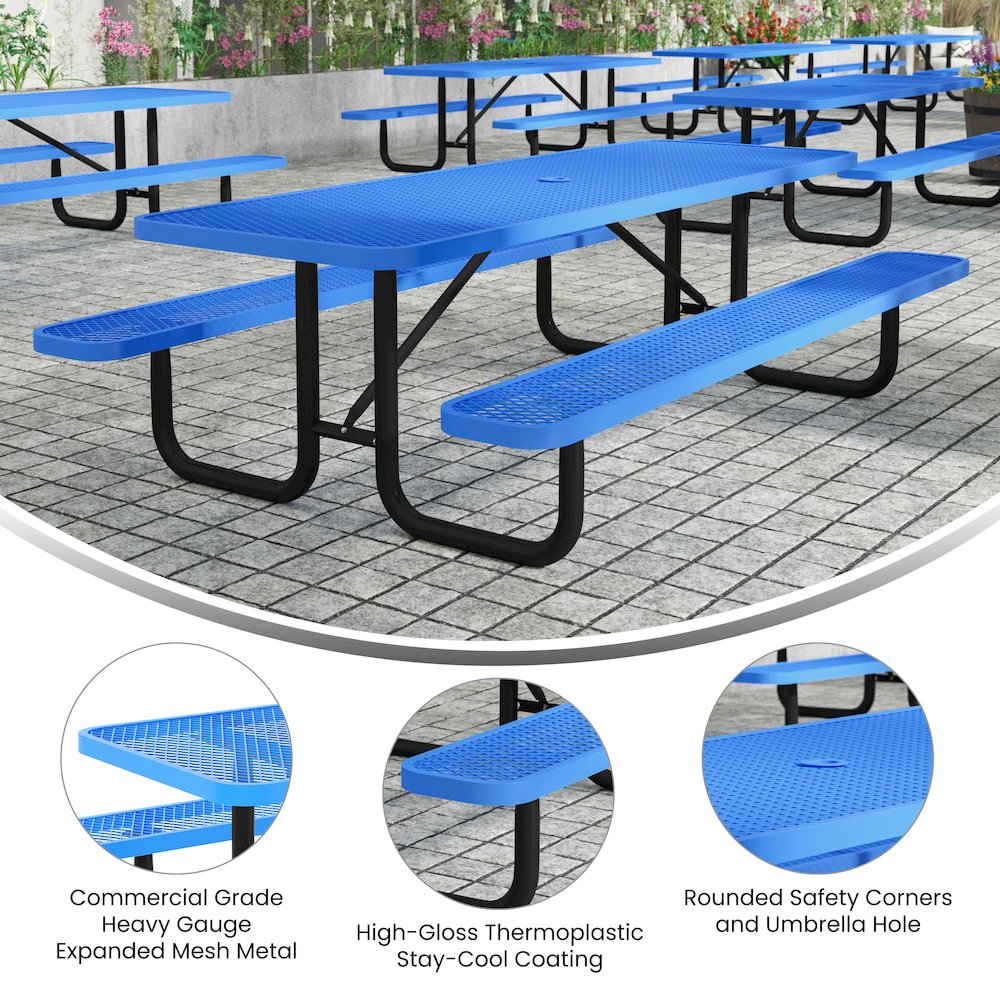 Mantilla 8' Rectangular Outdoor Picnic Table, Blue. Picture 2