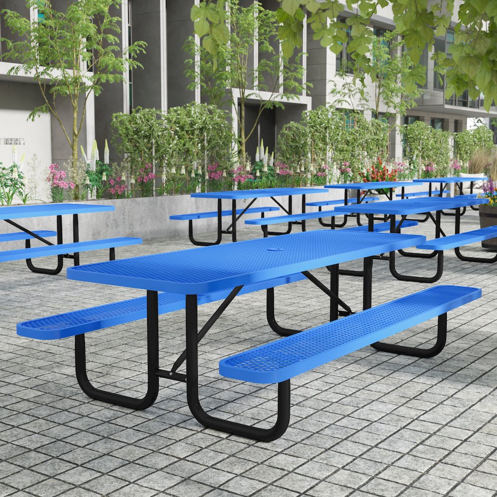 Mantilla 8' Rectangular Outdoor Picnic Table, Blue. Picture 3