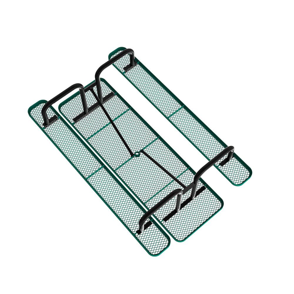 8' Rectangular Outdoor Picnic Table with Green Expanded Metal Mesh Top and Seats. Picture 12