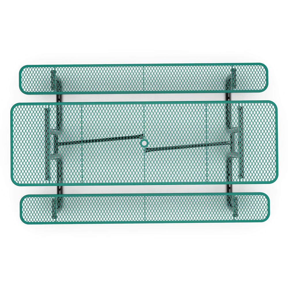 8' Rectangular Outdoor Picnic Table with Green Expanded Metal Mesh Top and Seats. Picture 9