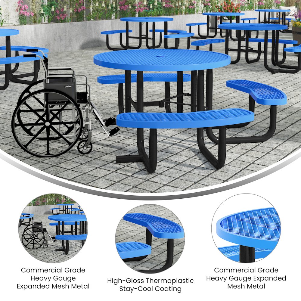 Creekside 46" Round Wheelchair Accessible Outdoor Picnic Table, Blue. Picture 2