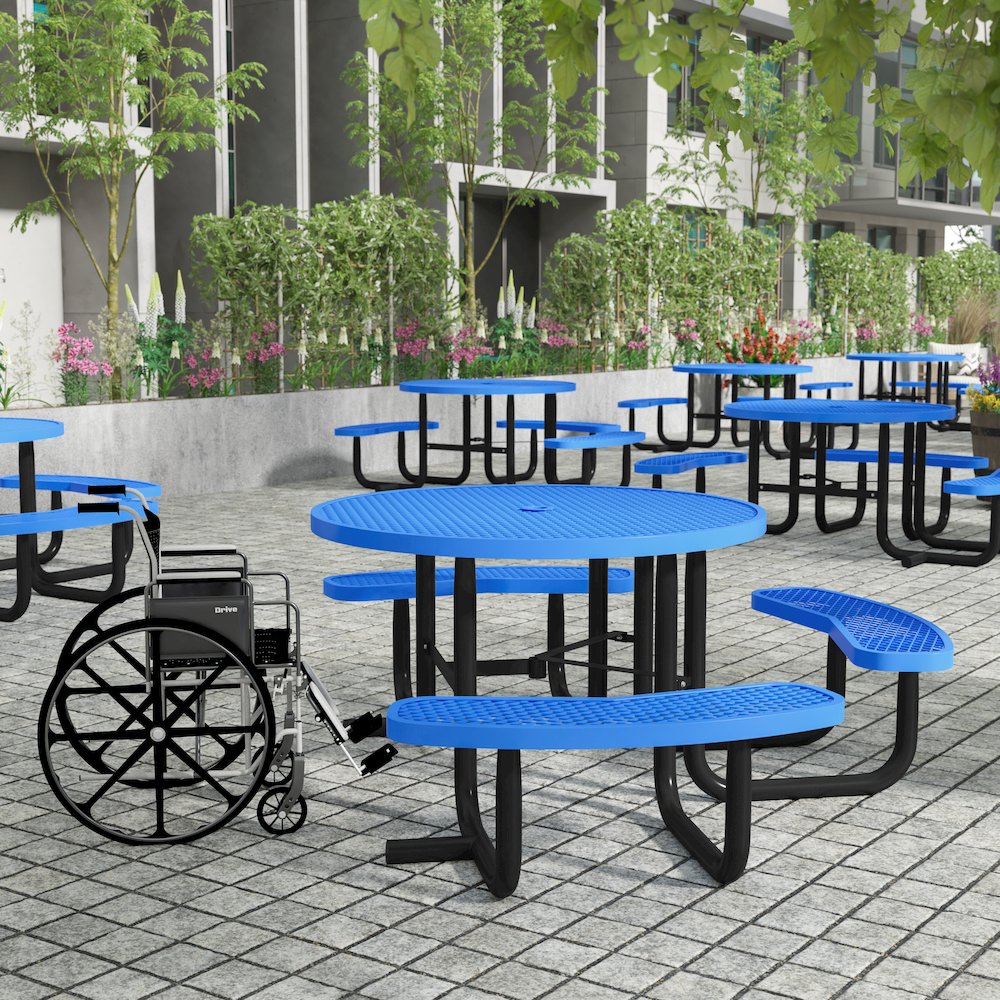 Creekside 46" Round Wheelchair Accessible Outdoor Picnic Table, Blue. Picture 3