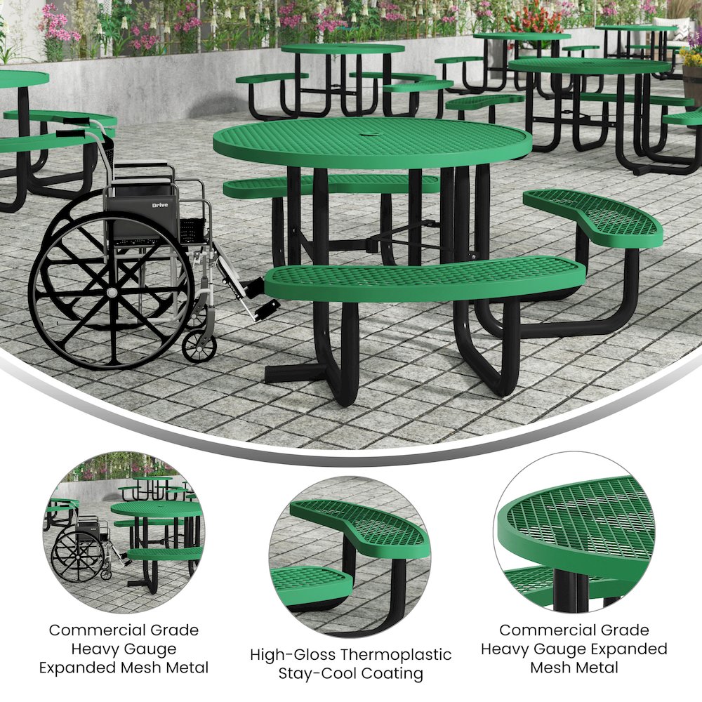Creekside 46" Round Wheelchair Accessible Outdoor Picnic Table, Green. Picture 2