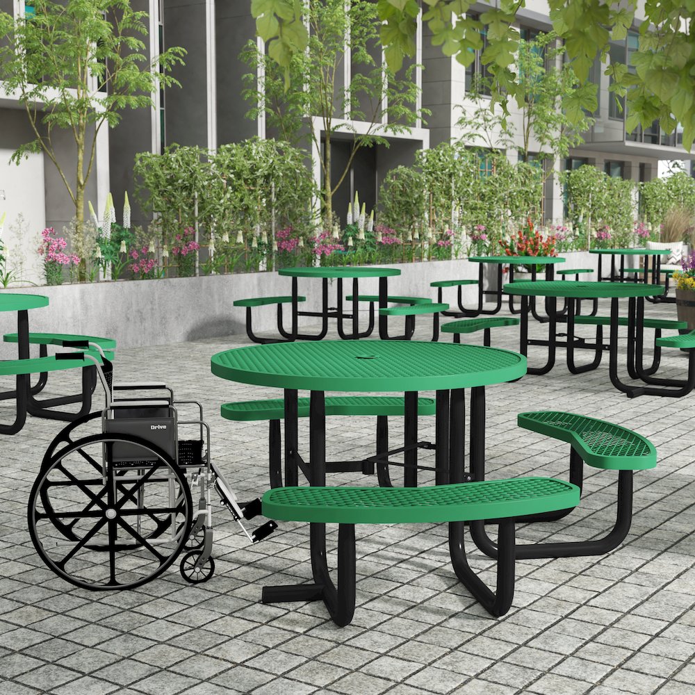 Creekside 46" Round Wheelchair Accessible Outdoor Picnic Table, Green. Picture 3
