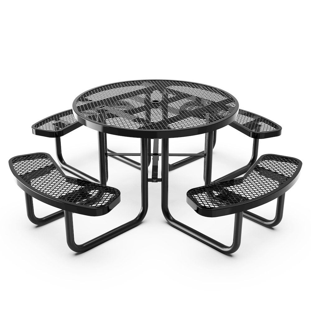 46" Round Outdoor Picnic Table, Commercial Heavy Gauge Expanded Metal Mesh Seats. Picture 1