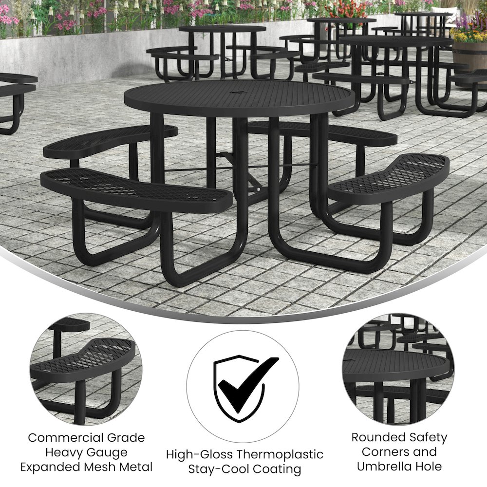 46" Round Outdoor Picnic Table, Commercial Heavy Gauge Expanded Metal Mesh Seats. Picture 4