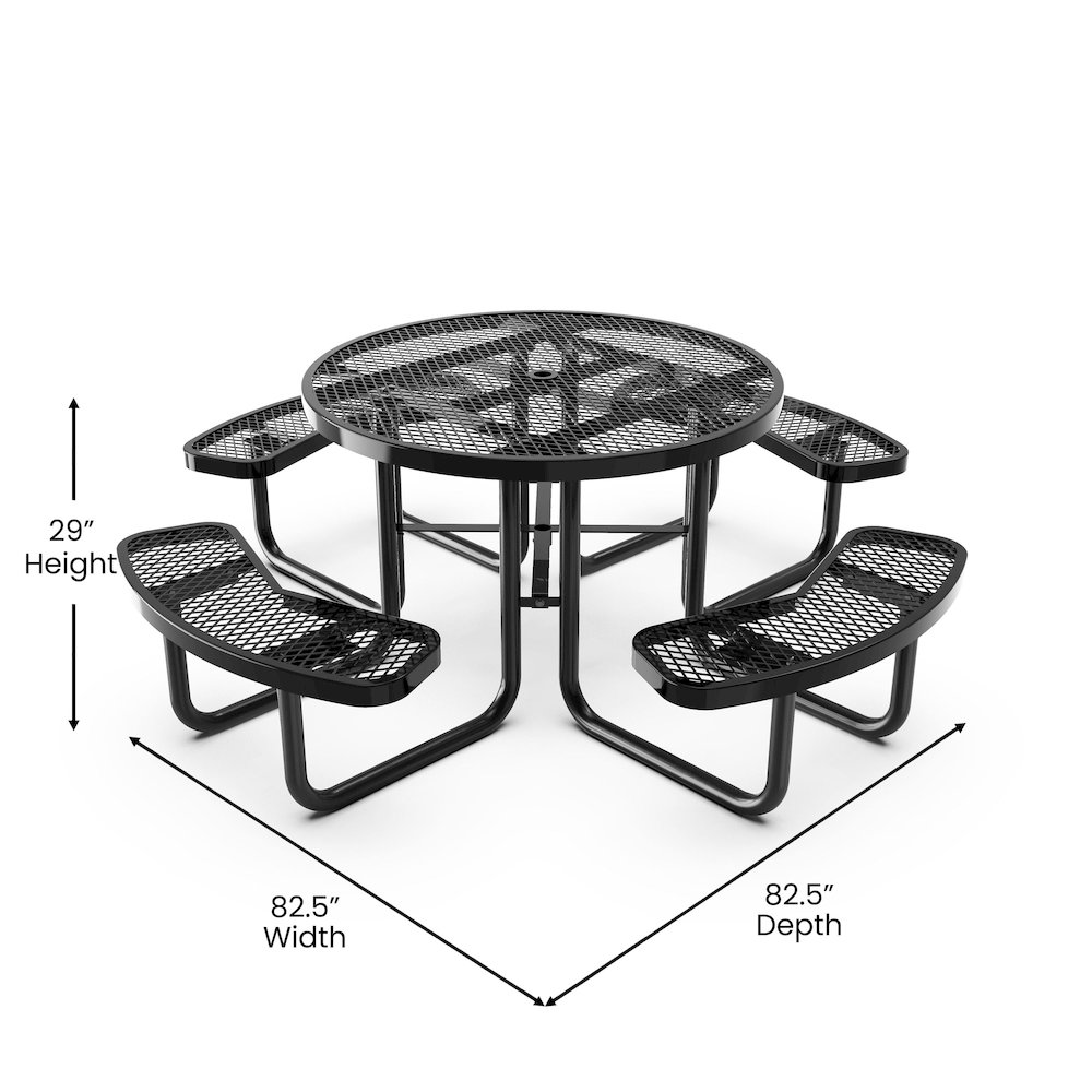 46" Round Outdoor Picnic Table, Commercial Heavy Gauge Expanded Metal Mesh Seats. Picture 5