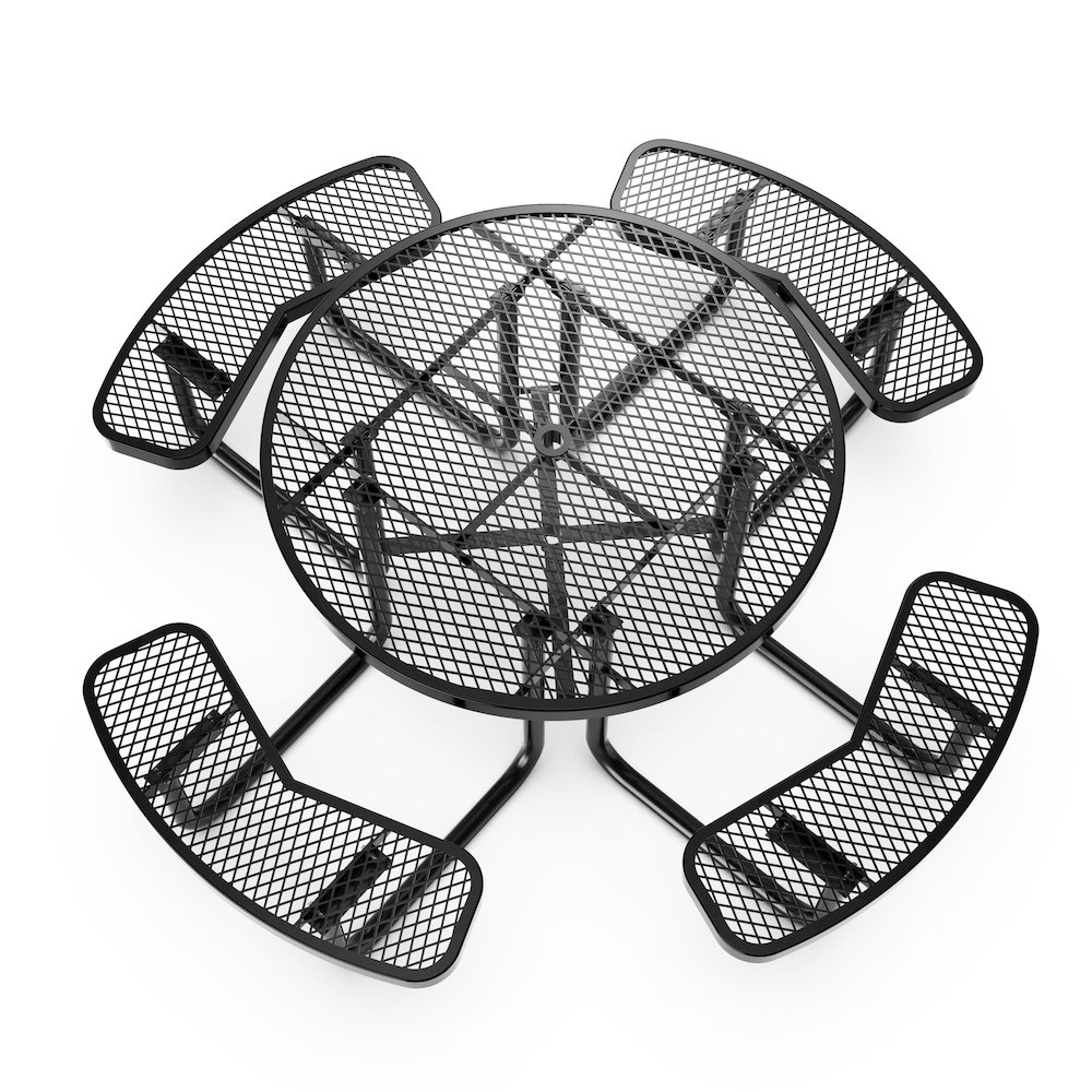 46" Round Outdoor Picnic Table, Commercial Heavy Gauge Expanded Metal Mesh Seats. Picture 6