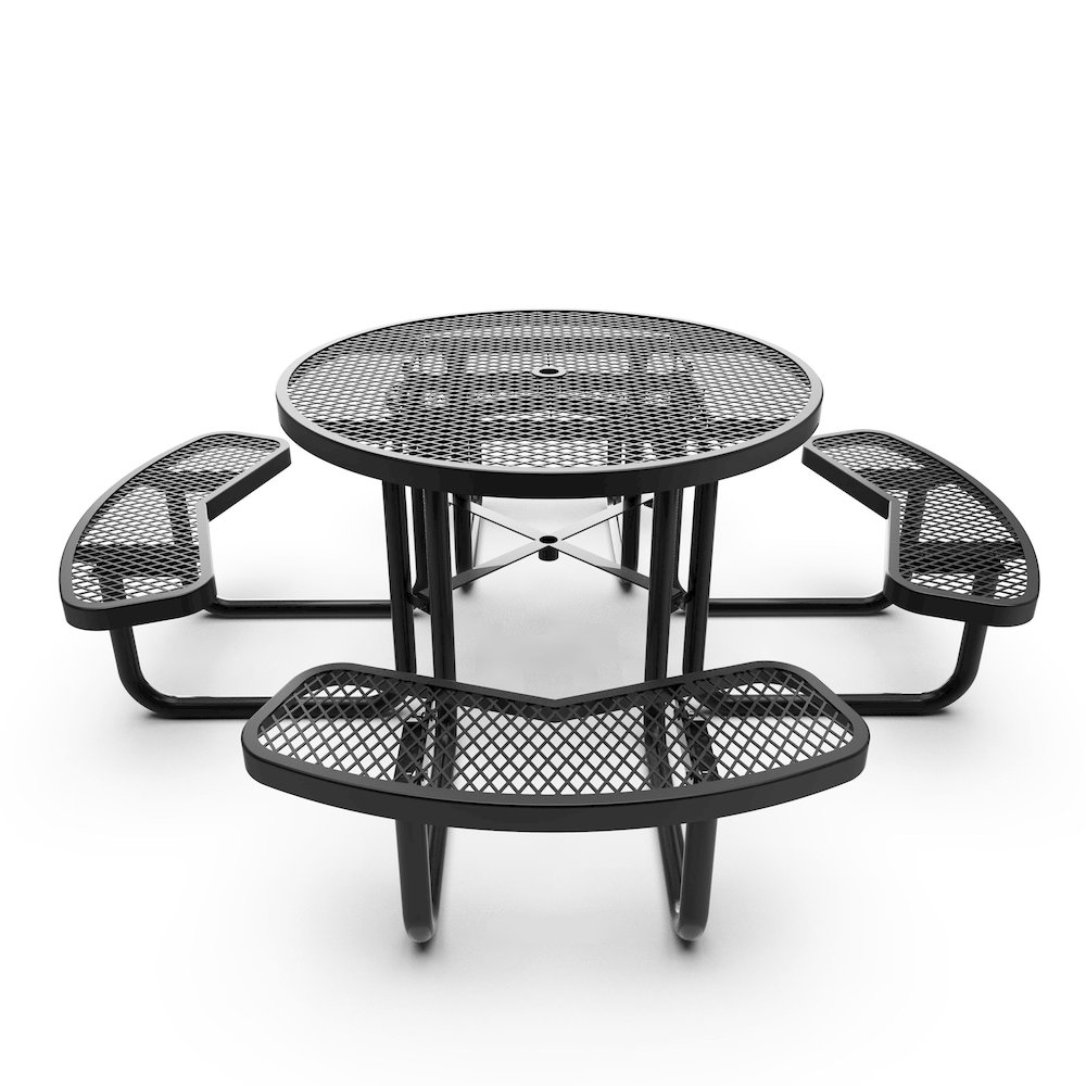46" Round Outdoor Picnic Table, Commercial Heavy Gauge Expanded Metal Mesh Seats. Picture 8
