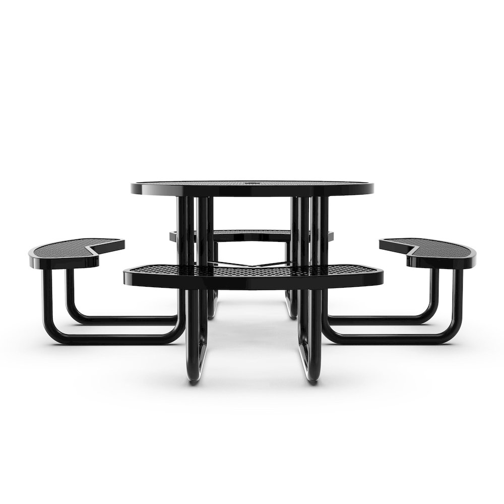 46" Round Outdoor Picnic Table, Commercial Heavy Gauge Expanded Metal Mesh Seats. Picture 7