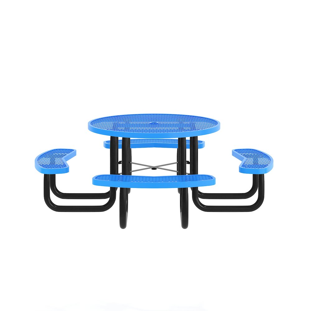 46" Round Outdoor Picnic Table with Heavy Gauge Expanded Metal Mesh Seats, Blue. Picture 7