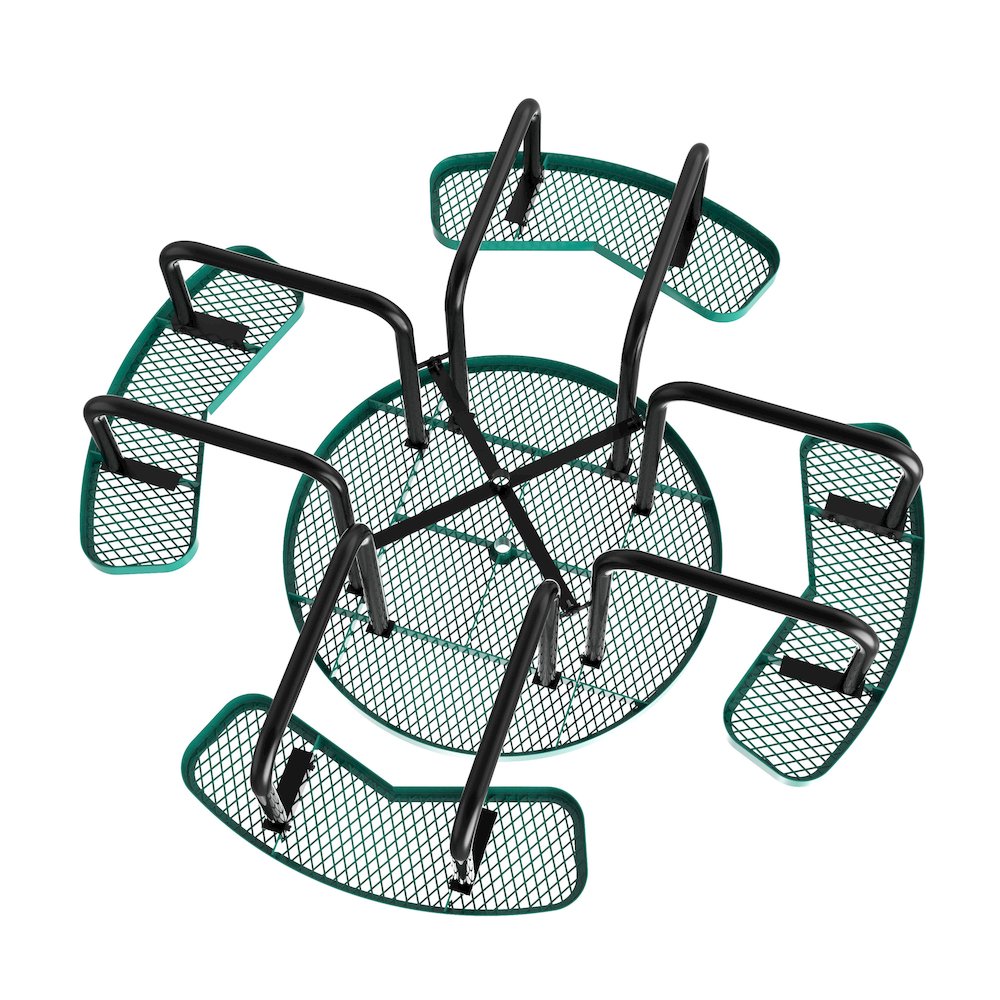 46" Round Outdoor Picnic Table with Green Expanded Metal Mesh Top and Seats. Picture 9