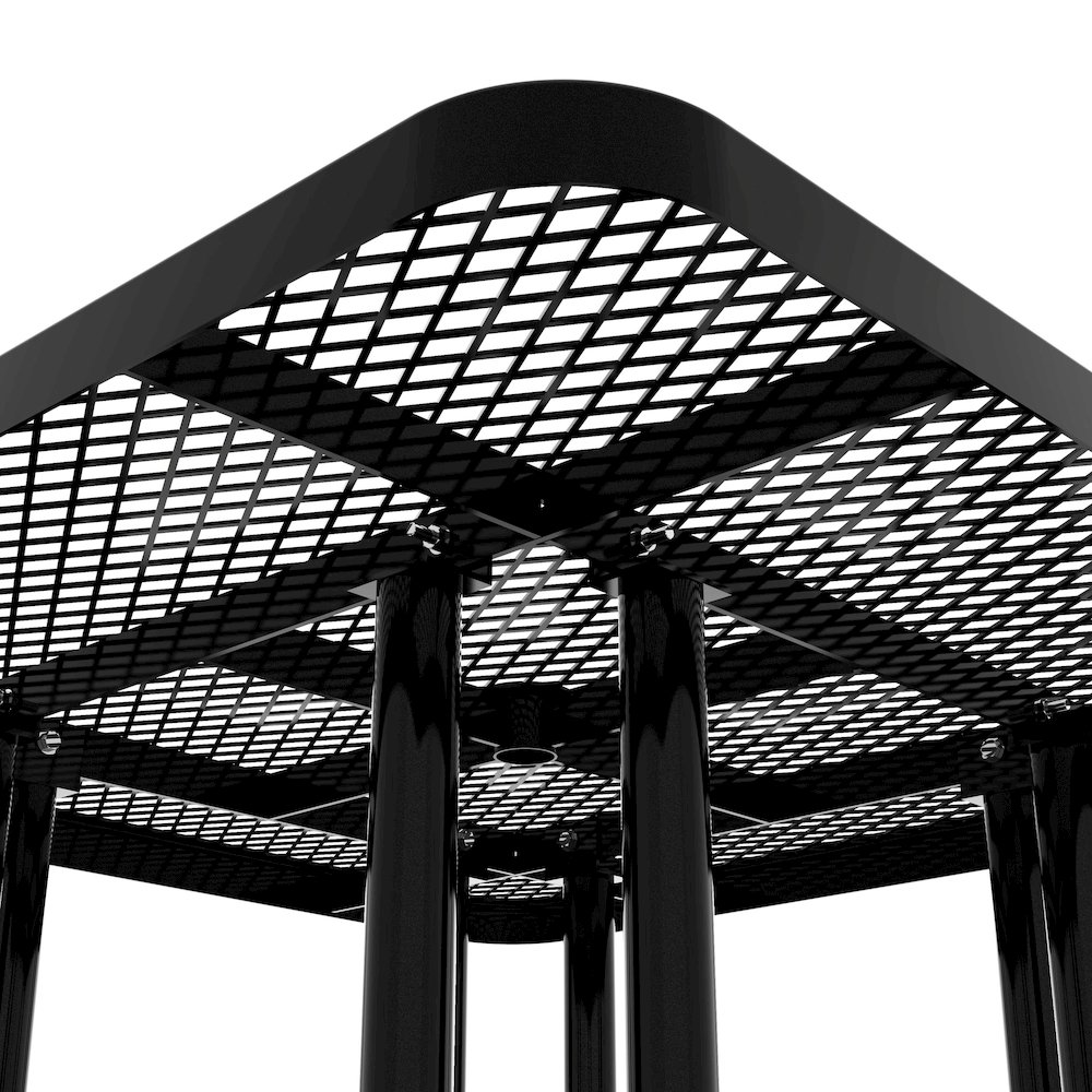 46" Square Outdoor Picnic Table with Expanded Metal Mesh Top and Seats, Black. Picture 6