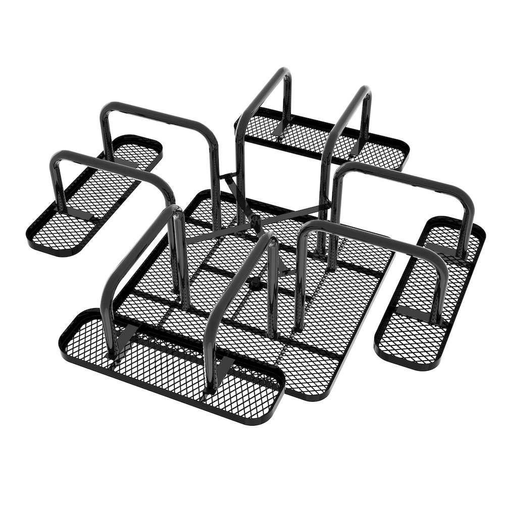 46" Square Outdoor Picnic Table with Expanded Metal Mesh Top and Seats, Black. Picture 12
