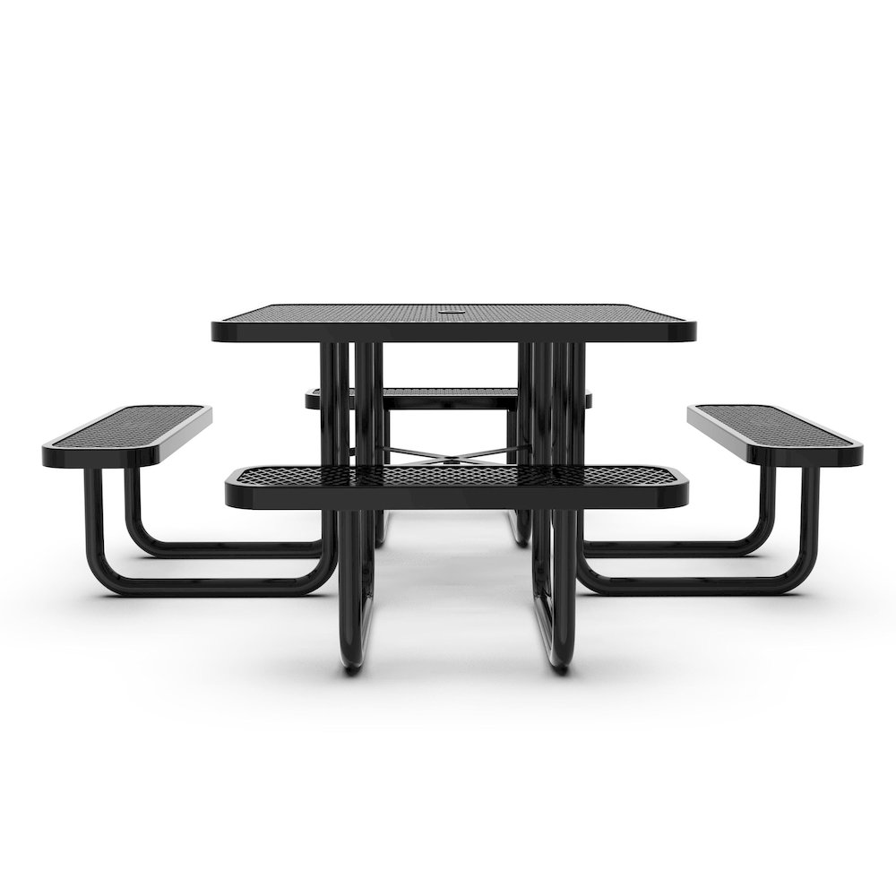 46" Square Outdoor Picnic Table with Expanded Metal Mesh Top and Seats, Black. Picture 7