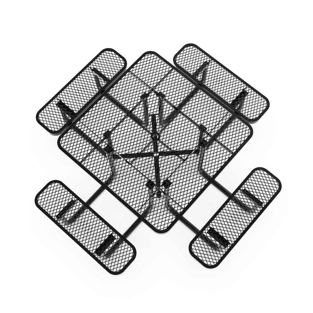 46" Square Outdoor Picnic Table with Expanded Metal Mesh Top and Seats, Black. Picture 8
