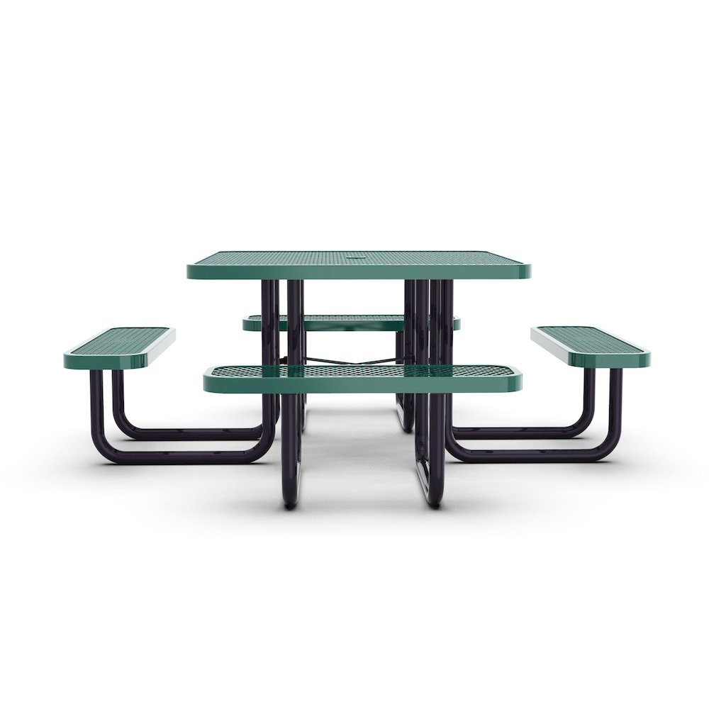 46" Square Outdoor Picnic Table with Green Expanded Metal Mesh Top and Seats. Picture 7