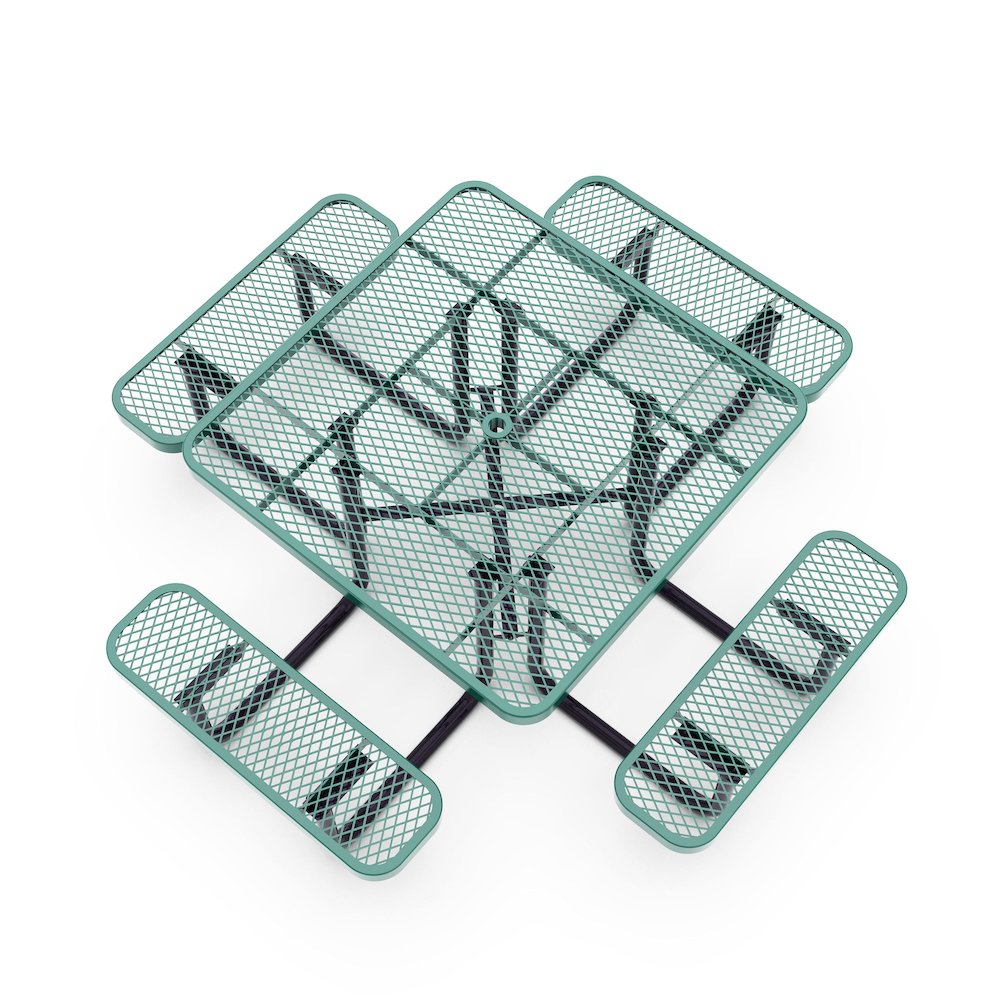 46" Square Outdoor Picnic Table with Green Expanded Metal Mesh Top and Seats. Picture 8