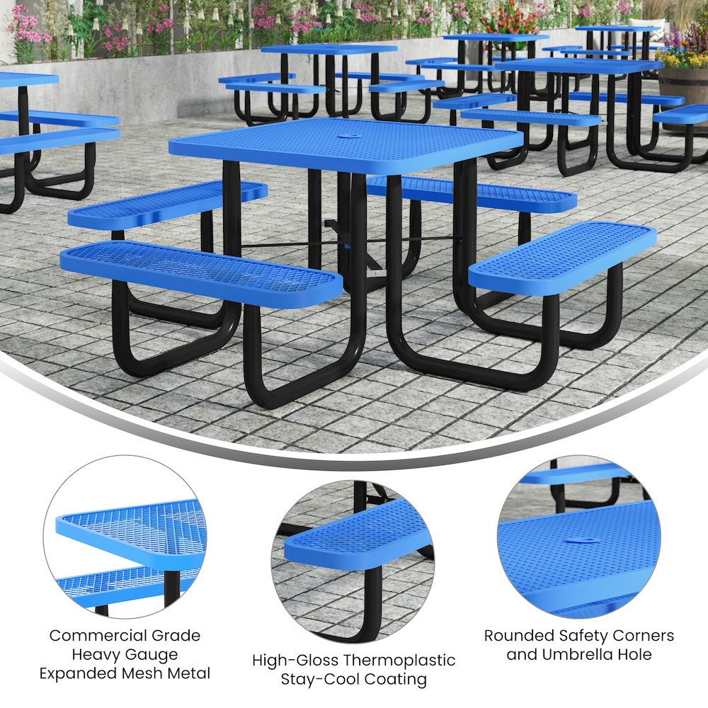 Creekside 46" Square Outdoor Picnic Table, Blue. Picture 2