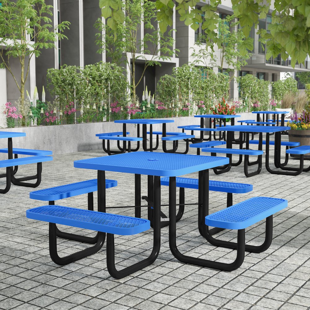 Creekside 46" Square Outdoor Picnic Table, Blue. Picture 3
