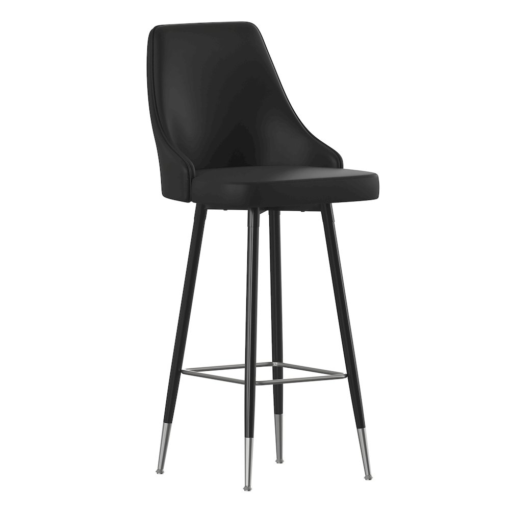 Set of 2 Bar Height Stools with Solid Black Metal Frames, Black. Picture 4