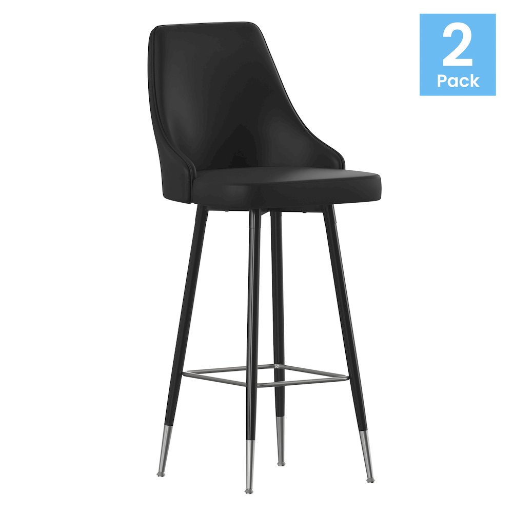 Set of 2 Bar Height Stools with Solid Black Metal Frames, Black. Picture 1