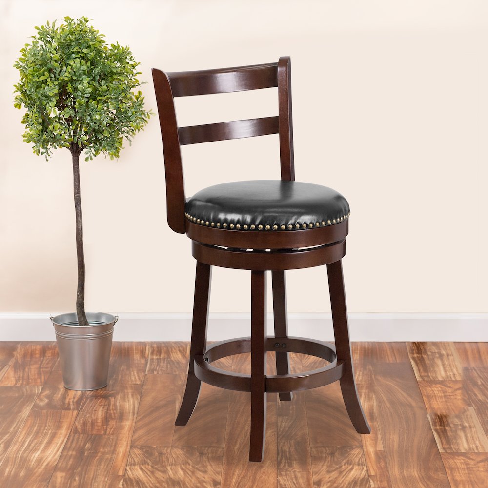 26'' High Cappuccino Wood Counter Height Stool with Single Slat. Picture 2