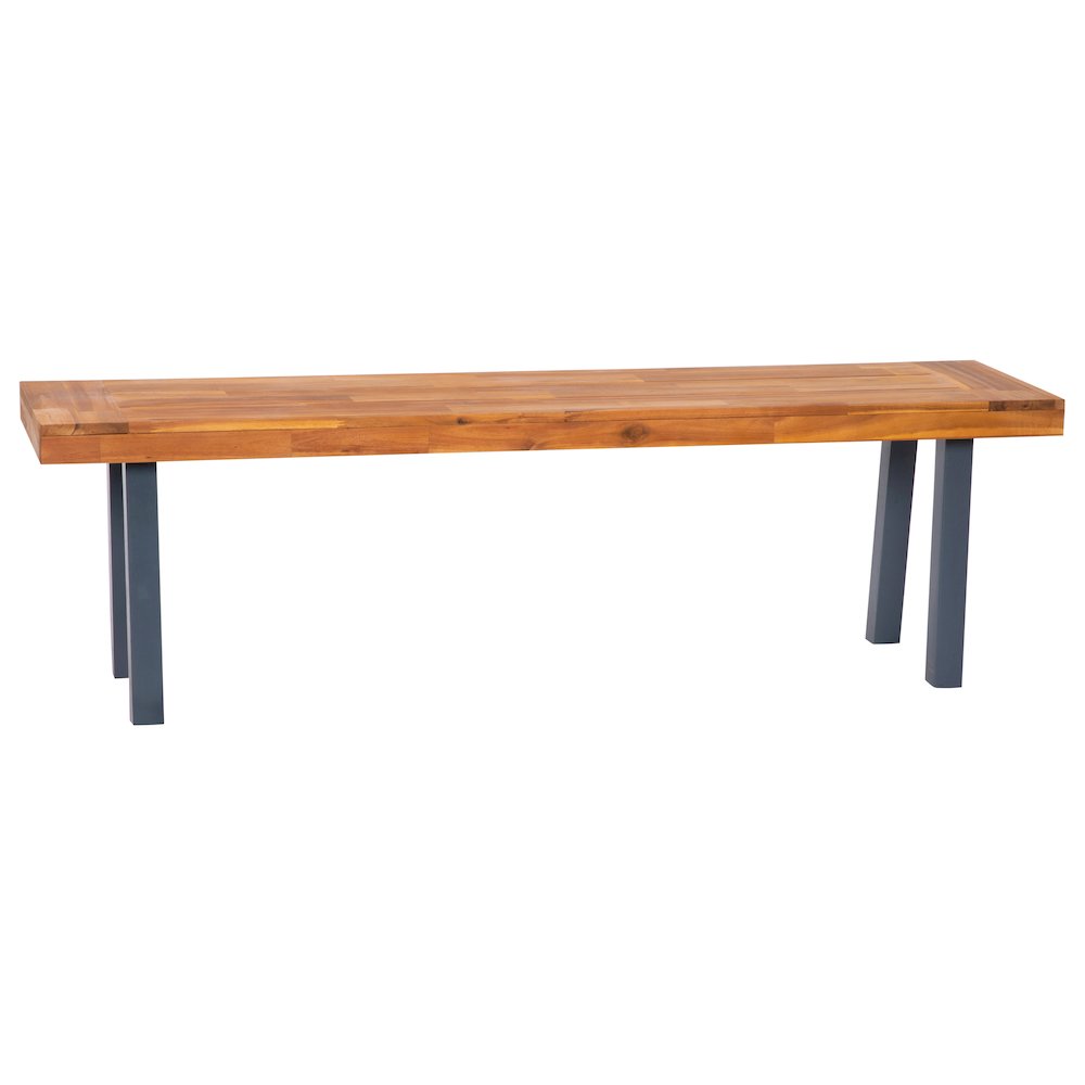 Solid Acacia Wood Bench for 2 with Slatted Top in a Natural Finish. Picture 1