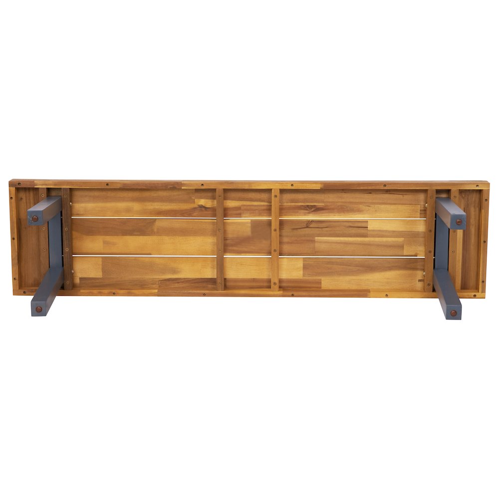 Solid Acacia Wood Bench for 2 with Slatted Top in a Natural Finish. Picture 11