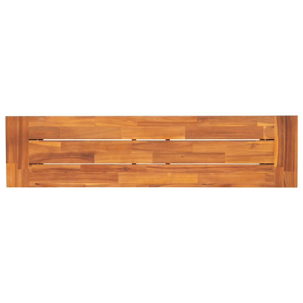 Solid Acacia Wood Bench for 2 with Slatted Top in a Natural Finish. Picture 10