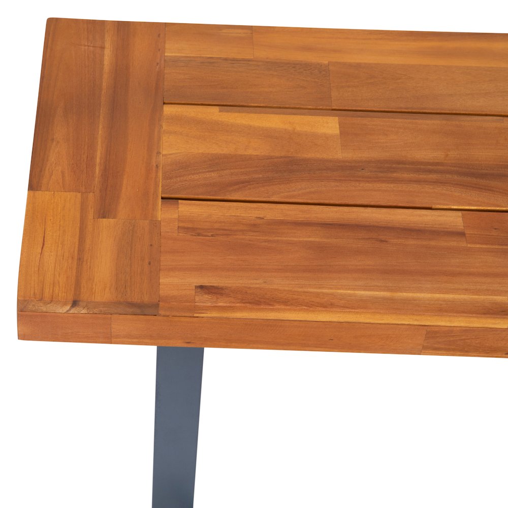 Solid Acacia Wood Bench for 2 with Slatted Top in a Natural Finish. Picture 8