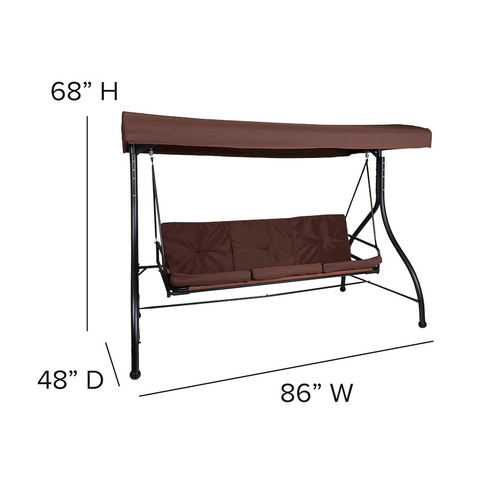 3-Seat Steel Converting Patio Swing Canopy Hammock with Cushions (Brown). Picture 6