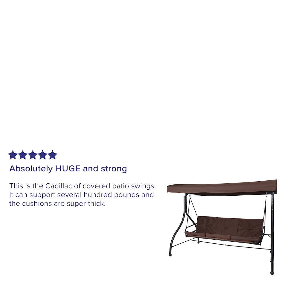 3-Seat Steel Converting Patio Swing Canopy Hammock with Cushions (Brown). Picture 4