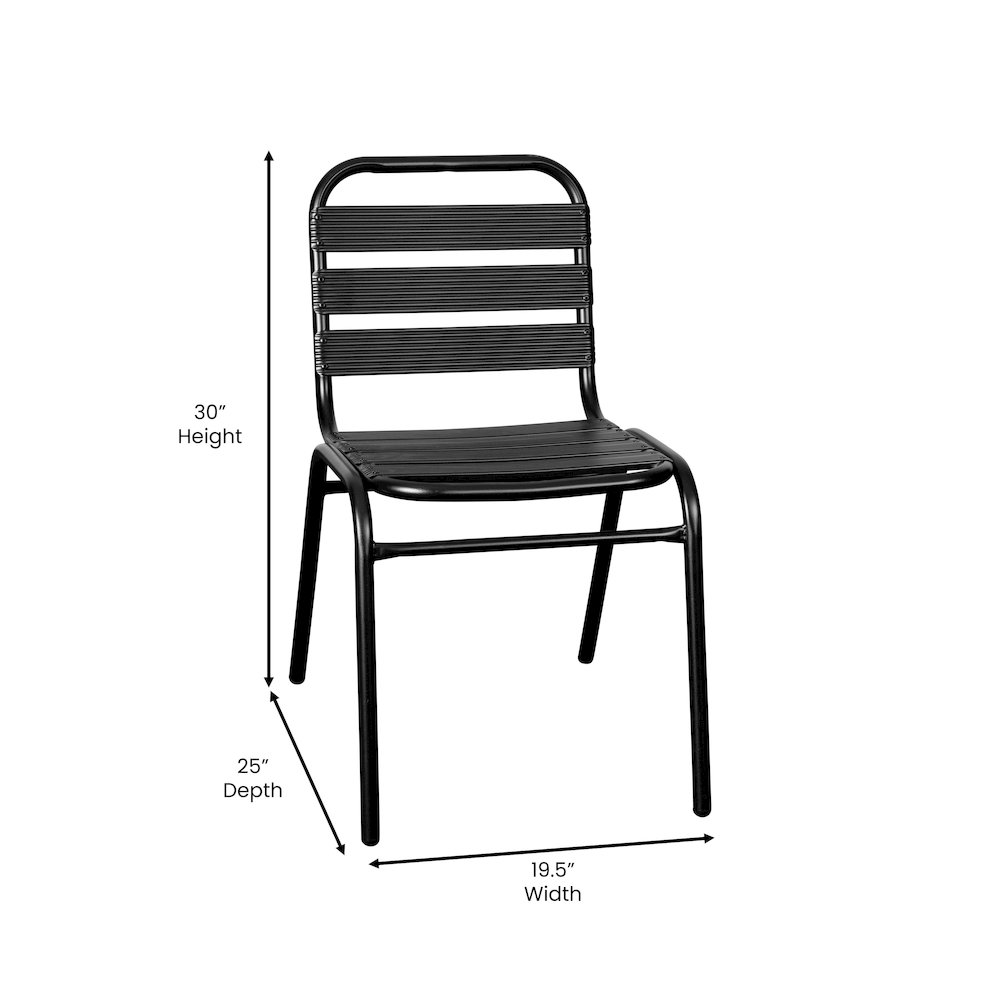 Black Metal Indoor-Outdoor Restaurant Stack Chair with Metal Triple Slat Back. Picture 5