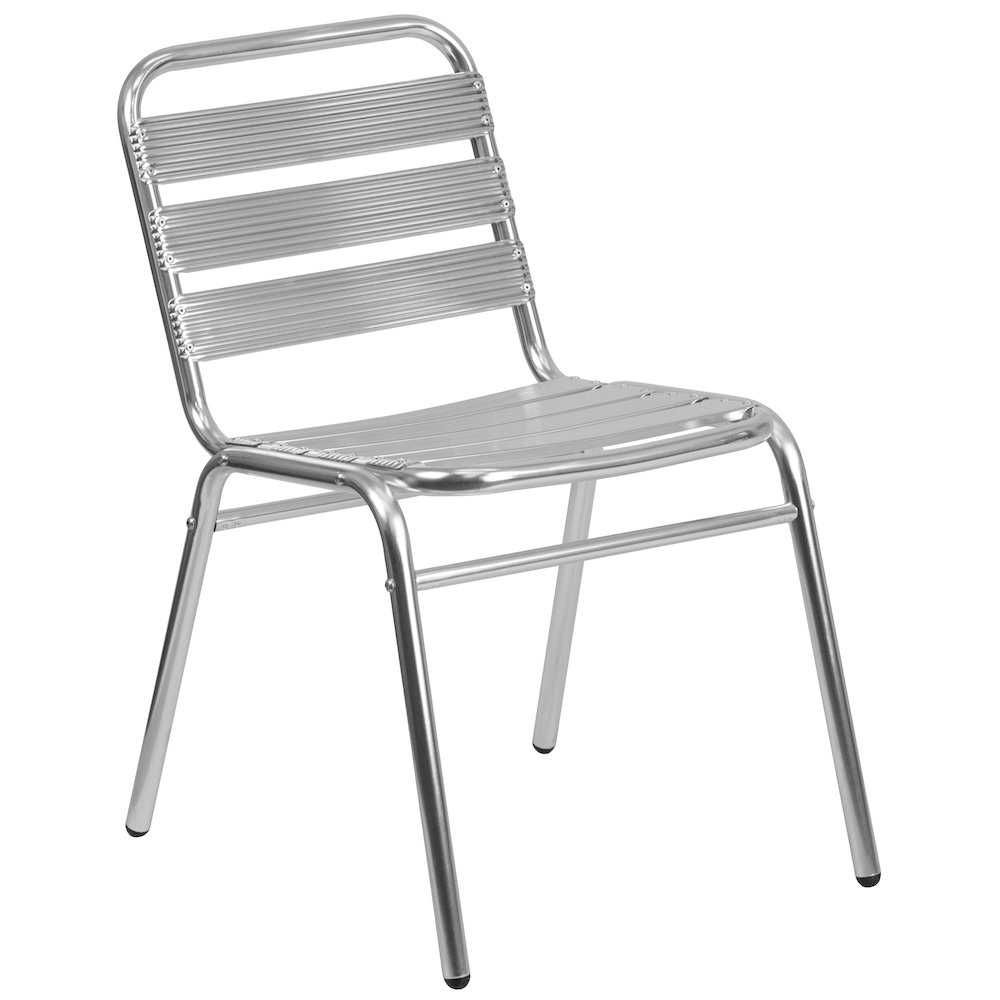 Commercial Aluminum Indoor-Outdoor Restaurant Stack Chair with Triple Slat Back. Picture 1