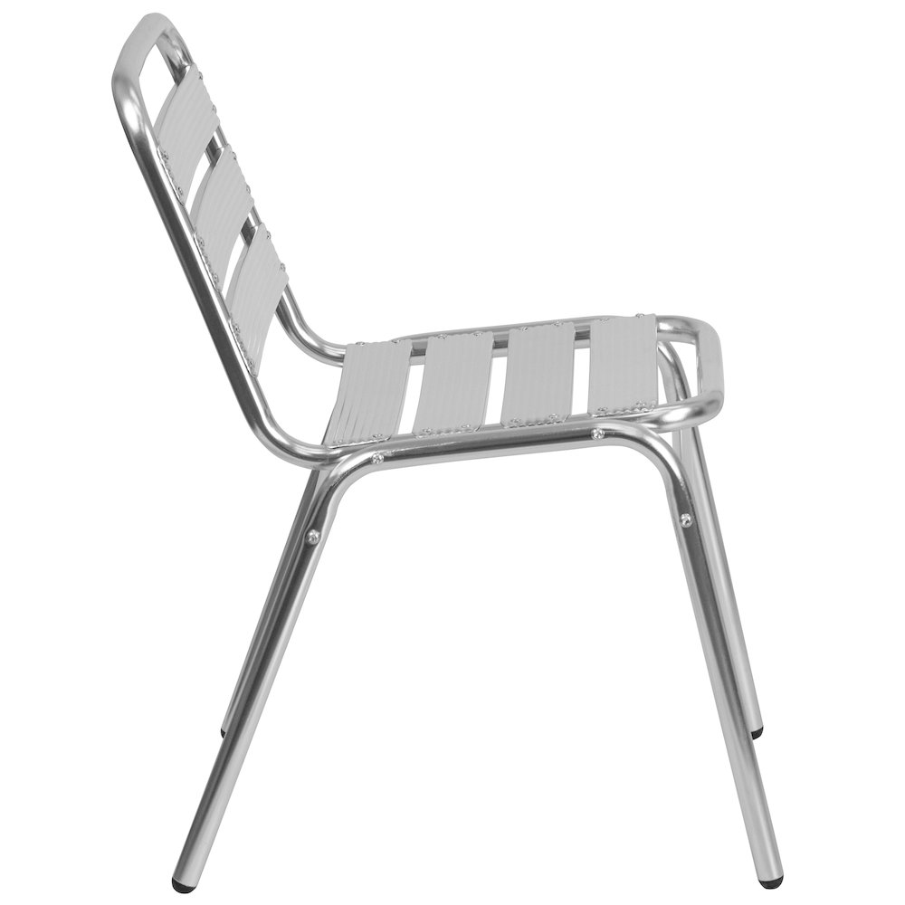 Commercial Aluminum Indoor-Outdoor Restaurant Stack Chair with Triple Slat Back. Picture 2