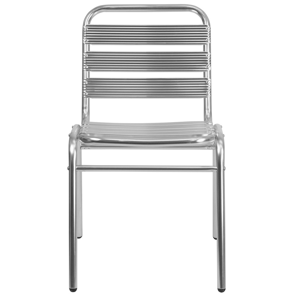 Commercial Aluminum Indoor-Outdoor Restaurant Stack Chair with Triple Slat Back. Picture 4