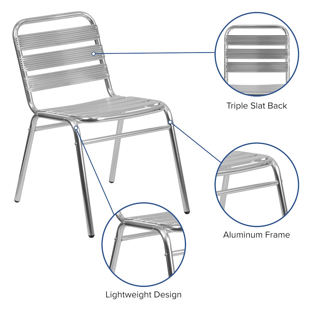 Commercial Aluminum Indoor-Outdoor Restaurant Stack Chair with Triple Slat Back. Picture 5