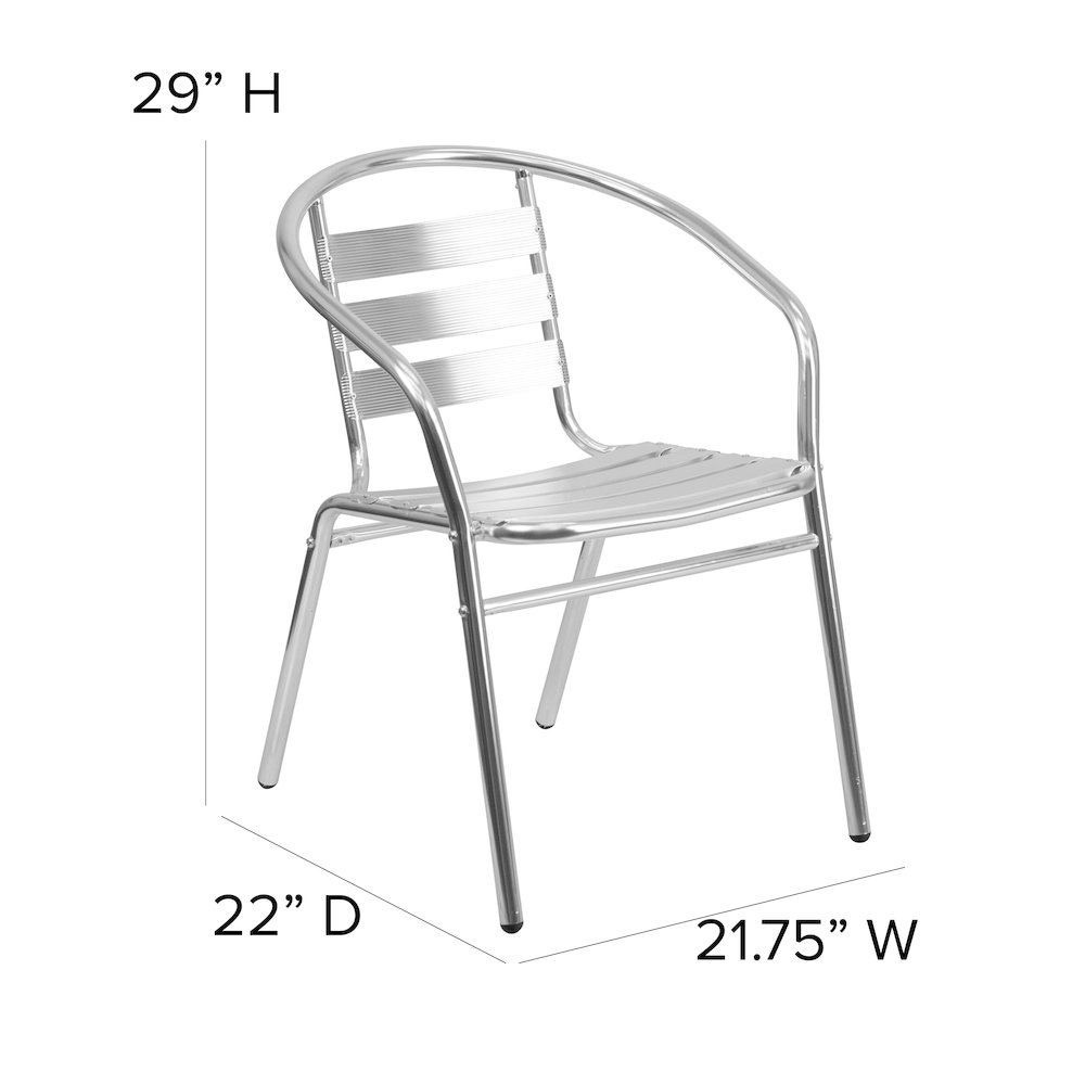 Aluminum Indoor-Outdoor Restaurant Stack Chair with Triple Slat Back and Arms. Picture 6