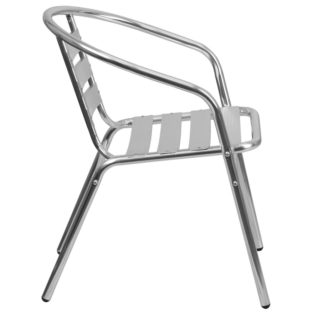 Commercial Aluminum Indoor-Outdoor Restaurant Stack Chair with Triple Slat Back and Arms. Picture 2