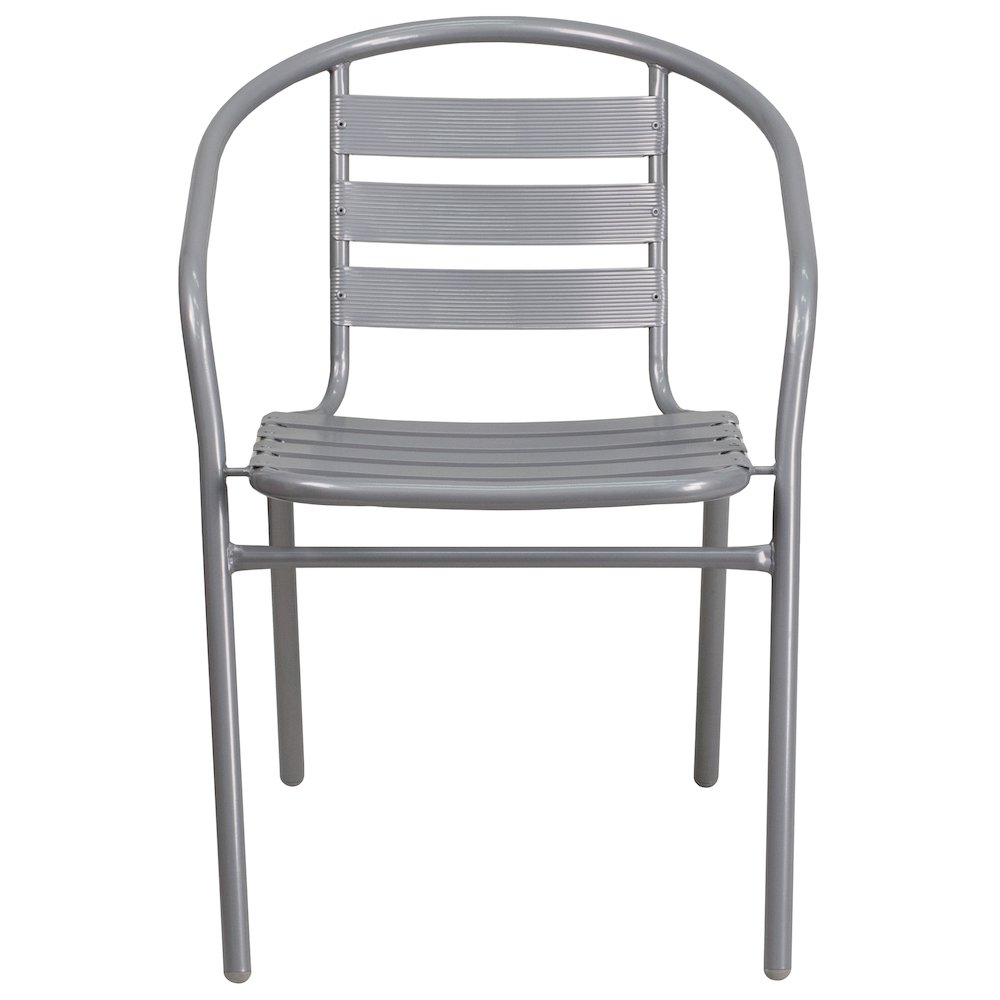 Silver Metal Restaurant Stack Chair with Aluminum Slats. Picture 10
