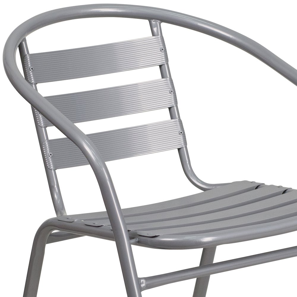 Silver Metal Restaurant Stack Chair with Aluminum Slats. Picture 11