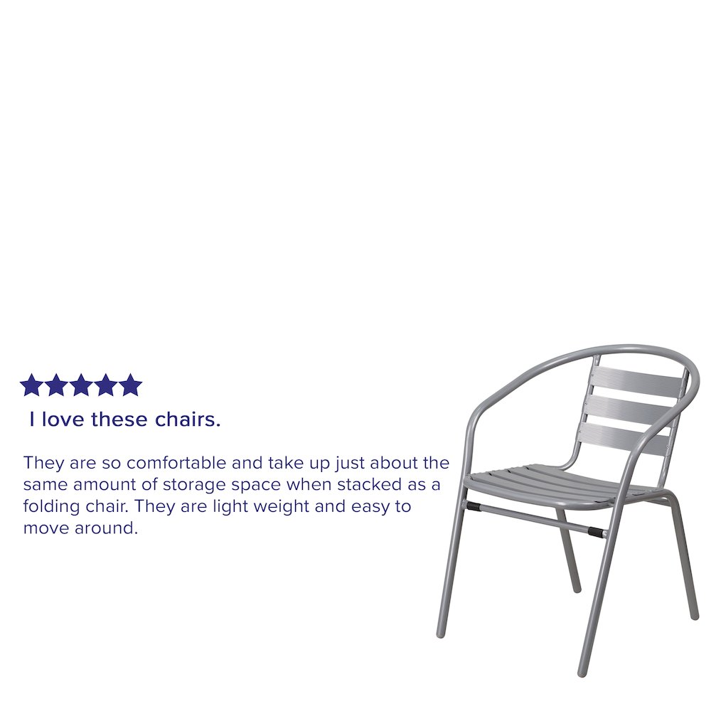 Silver Metal Restaurant Stack Chair with Aluminum Slats. Picture 4