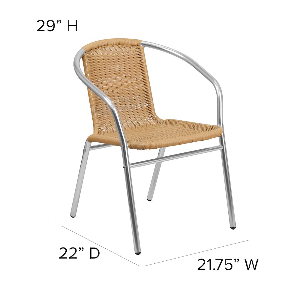 Commercial Aluminum and Beige Rattan Indoor-Outdoor Restaurant Stack Chair. Picture 6