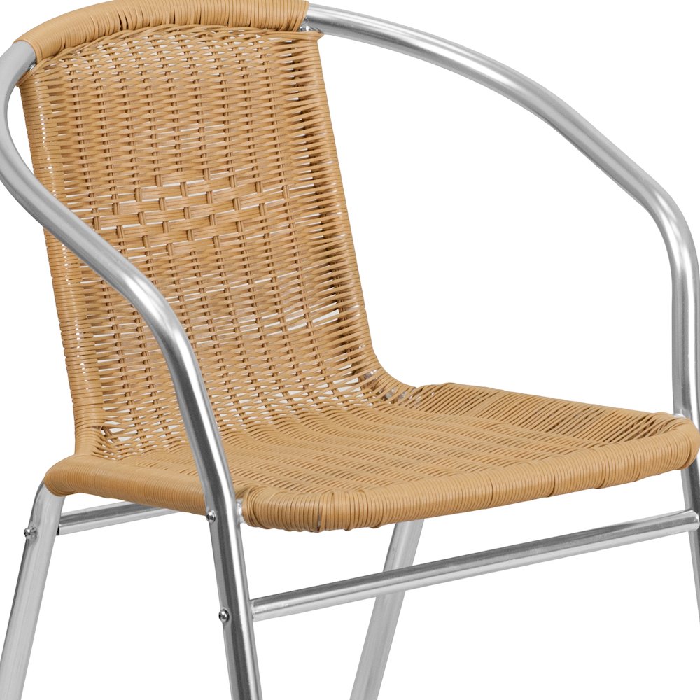 Commercial Aluminum and Beige Rattan Indoor-Outdoor Restaurant Stack Chair. Picture 11