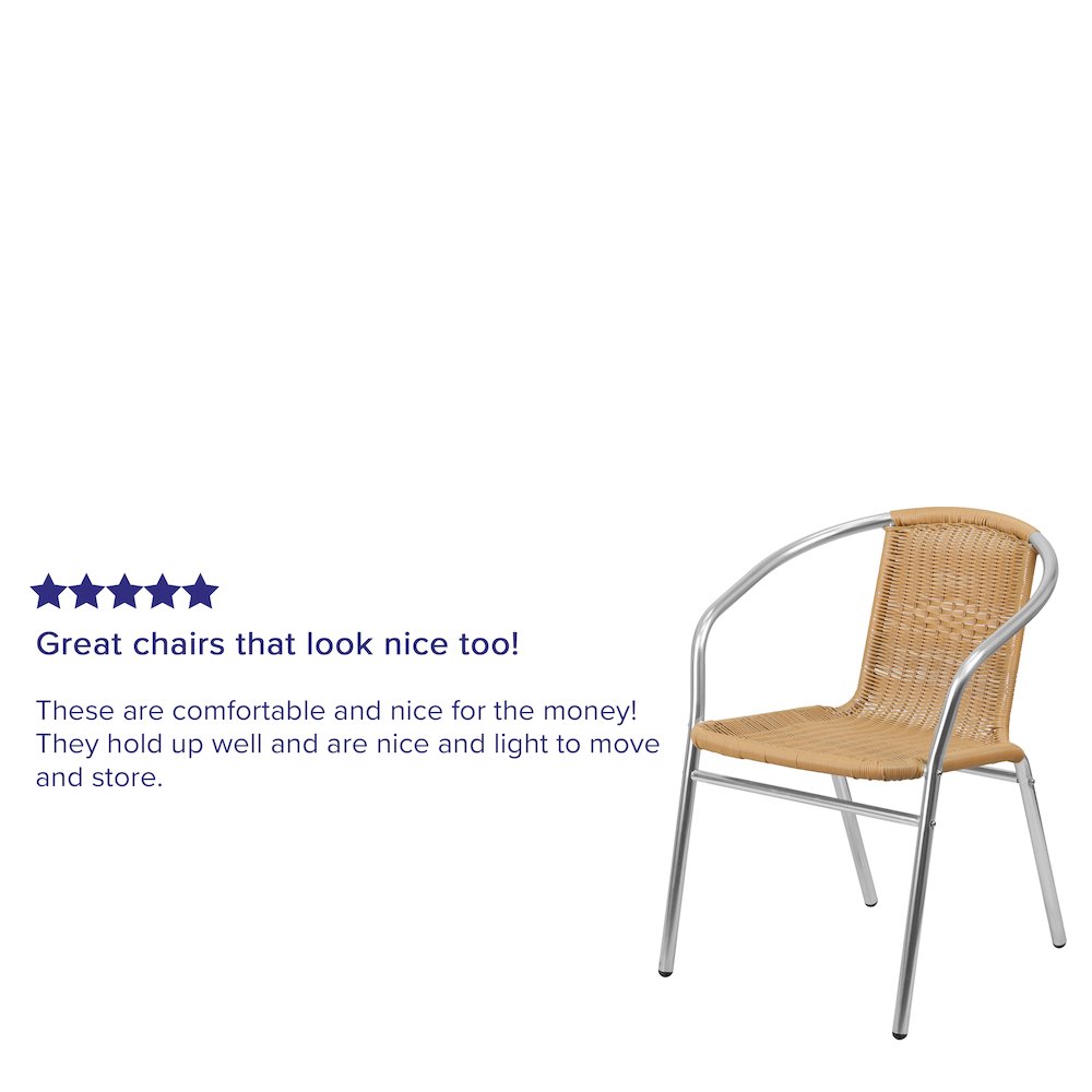 Commercial Aluminum and Beige Rattan Indoor-Outdoor Restaurant Stack Chair. Picture 6