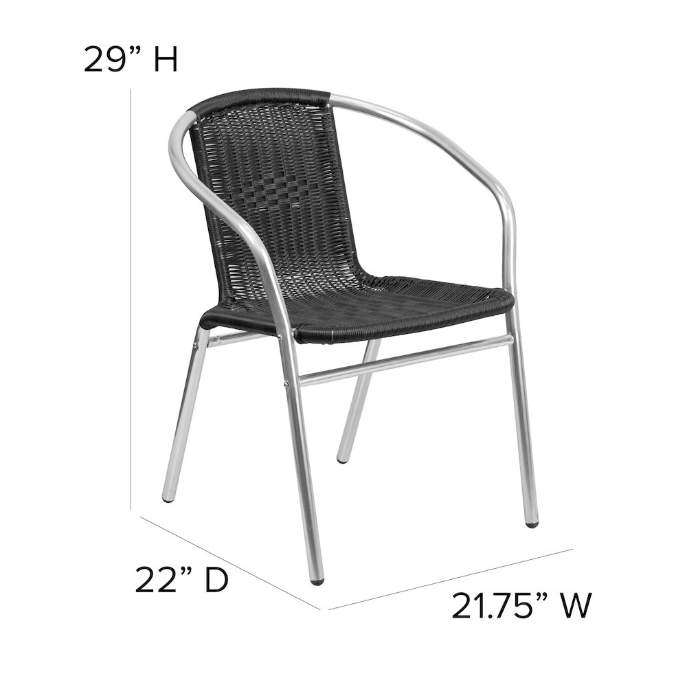 Commercial Aluminum and Black Rattan Indoor-Outdoor Restaurant Stack Chair. Picture 6