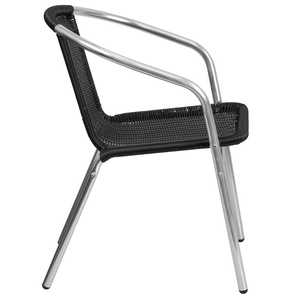 Commercial Aluminum and Black Rattan Indoor-Outdoor Restaurant Stack Chair. Picture 9