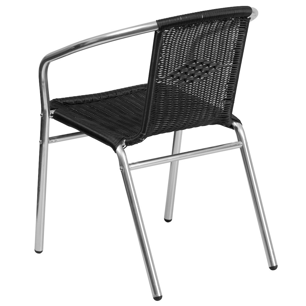 Commercial Aluminum and Black Rattan Indoor-Outdoor Restaurant Stack Chair. Picture 7