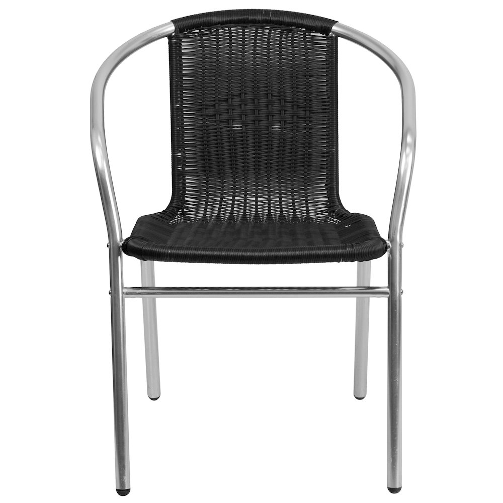 Commercial Aluminum and Black Rattan Indoor-Outdoor Restaurant Stack Chair. Picture 10